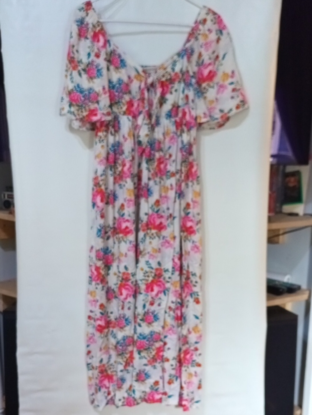 Destination Maternity Pink Floral Maxi Dress with Cream Base